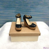 818037 Sekiguchi Momoko 1/6 Size Plastic Doll Shoes - Wedge Sole Pumps Shoe Black