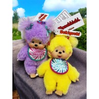 226849+56 Sweet Lollipop Monchhichi SS Size Keychain Mascot Yellow + Purple ~ 226849+56 Sweet Lollipop Monchhichi SS Size Keychain Mascot Yellow + Purple ~