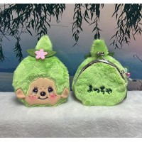 56850 Monchhichi 10 x 10cm Plush Coin Bag with Buckle - Green Girl ~ NEW 56850 Monchhichi 10 x 10cm Plush Coin Bag with Buckle - Green Girl ~ NEW