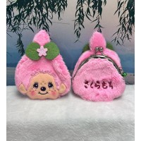 56874 Monchhichi 10 x 10cm Plush Coin Bag with Buckle - Pink Girl ~ NEW 56874 Monchhichi 10 x 10cm Plush Coin Bag with Buckle - Pink Girl ~ NEW