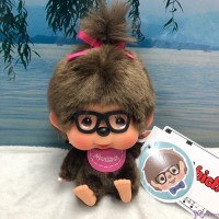 726288 HONG KONG Exclusive - Eyeglasses Big Head Monchhichi Pink Bib Sitting Girl ~ 726288 HONG KONG Exclusive - Eyeglasses Big Head Monchhichi Pink Bib Sitting Girl ~