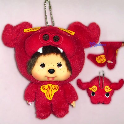 Monchhichi Big Head Keychain Japan Okinawa Limited Mascot Shisa Red 780270